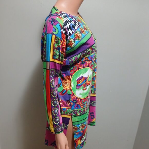 VTG 1980s Top by Philippe Peyner, Paris Tunic Flared 3/4 Sleeves Versace Style - Picture 2 of 16